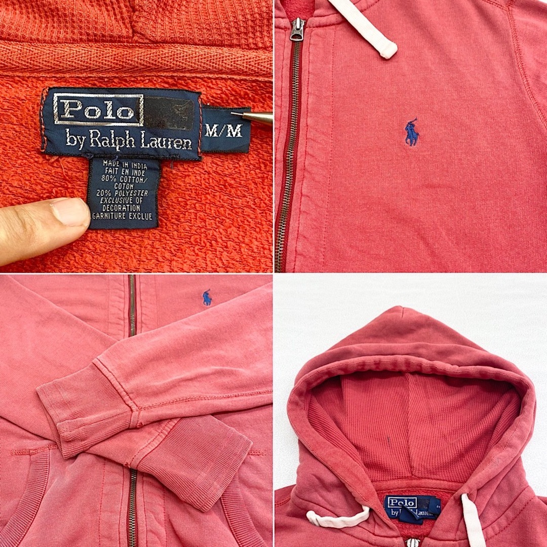 US古着 ポロ ラルフローレン Polo by Ralph Lauren スウェット パーカー ジップアップ ポニー 刺繍 サイズ:メンズ M 色褪せレッド【中古】