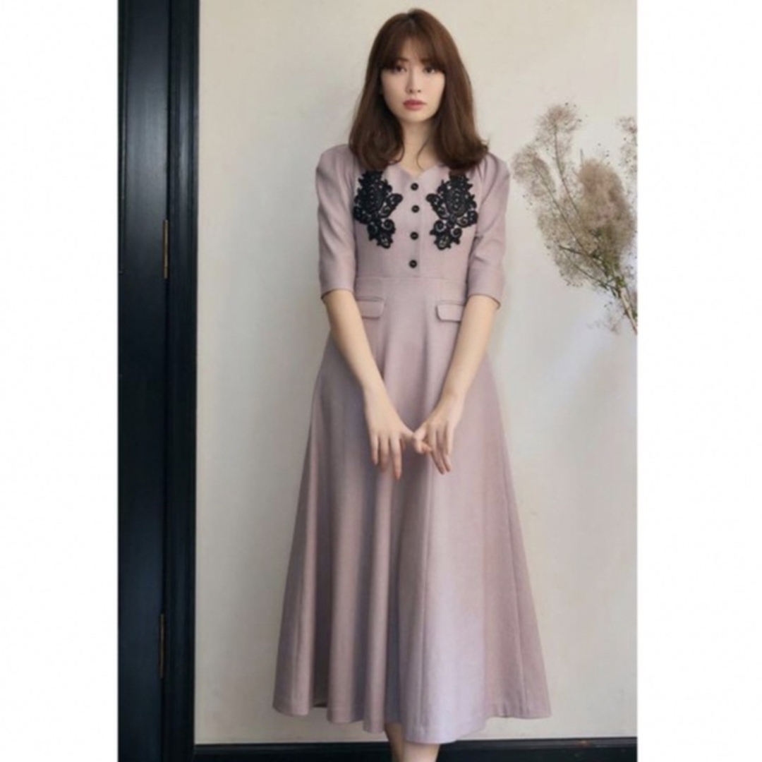 herlipto Lace Motif Twill Long Dress