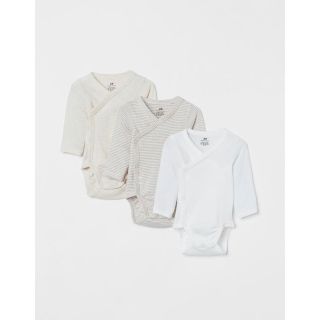 エイチアンドエム(H&M)のH&M 前開き 長袖ボディスーツ 3枚セット サイズ50 (肌着/下着)