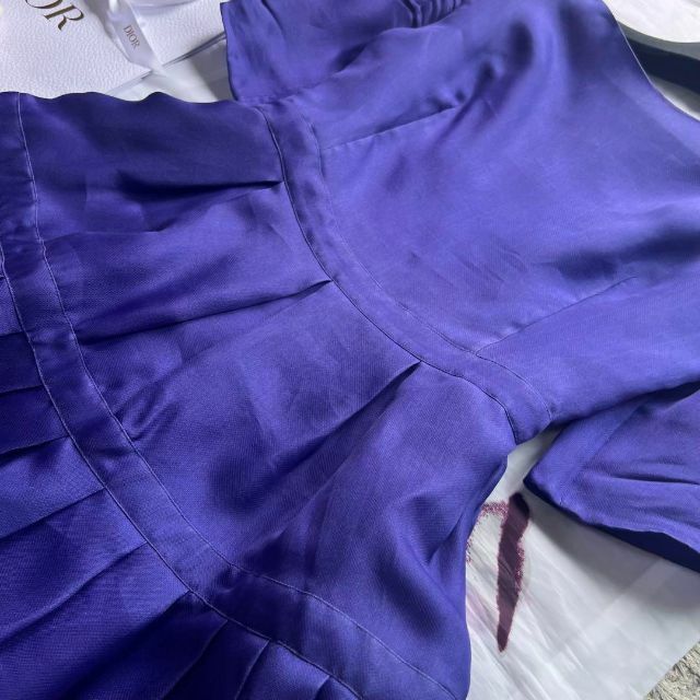 【良品】Christian Dior フレアワンピース パープル 半袖 膝丈