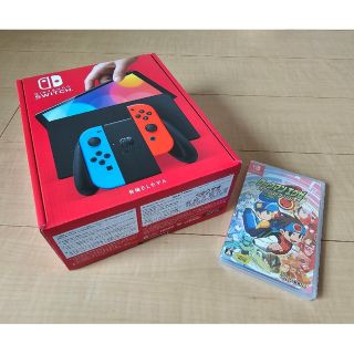 ニンテンドースイッチ(Nintendo Switch)のSwitch  有機EL本体 ネオンブルーレッド＋ロックマンエグゼソフト(家庭用ゲーム機本体)