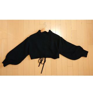 アースミュージックアンドエコロジー(earth music & ecology)のZARA H&M ニット ショート丈 ワンピース ブラック 黒 ワッフル袖(ニット/セーター)