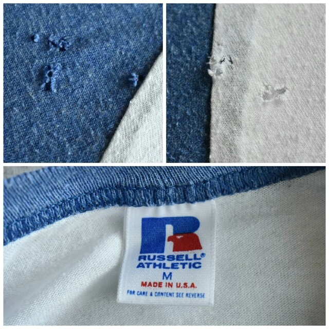★90's USA製 ラッセルアスレチック 白青 ラグランスリーブTシャツ 9