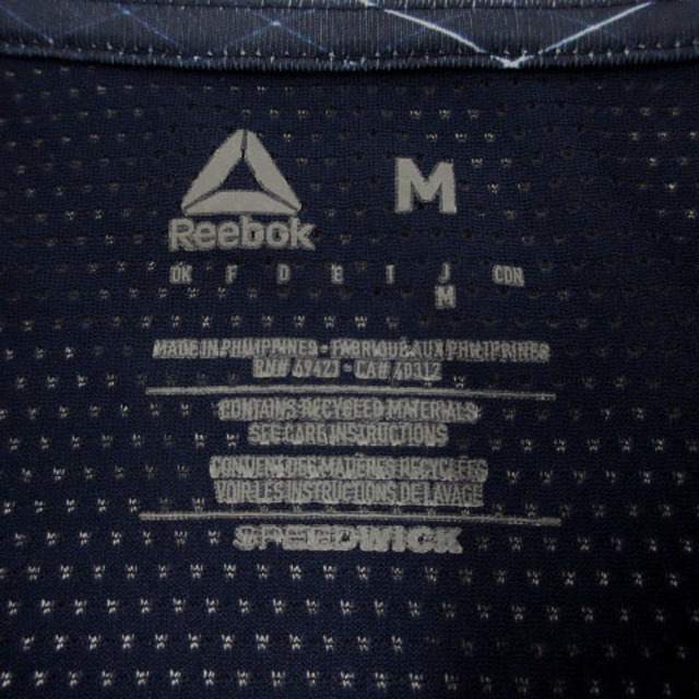 Reebok(リーボック)のReebok Tシャツ 半袖 メッシュ切替え ロゴ 速乾 総柄 紺 青 白 M スポーツ/アウトドアのスポーツ/アウトドア その他(その他)の商品写真