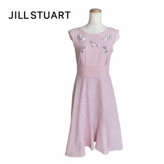 ジルスチュアート(JILLSTUART)のJILL STUART ジルスチュアート　ワンピース　ピンク　ストライプ　花　S(ひざ丈ワンピース)