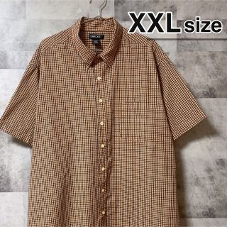 シャツ(shirts)の半袖シャツ　カジュアルシャツ　チェック柄　オレンジ　USA古着　CHEROKEE(シャツ)