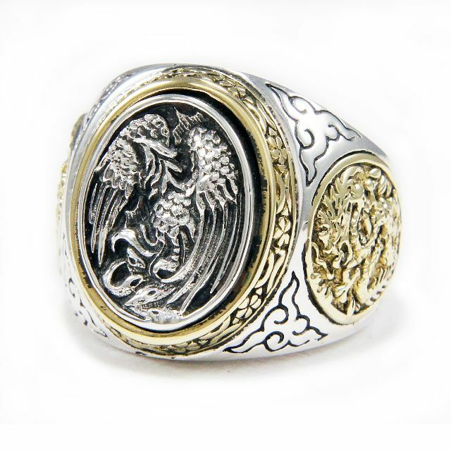 フェニックス ドラゴン 竜 真鍮 925シルバーリング GB-R010 メンズのアクセサリー(リング(指輪))の商品写真