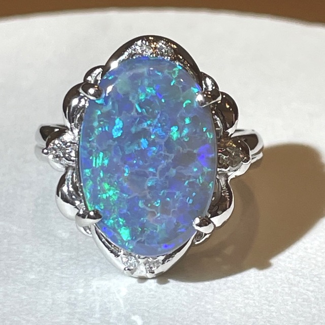 ☆Pt900 ブラックオパール3.94ct&ダイヤリング☆ - リング(指輪) シルバー925★ドラゴン龍3D立体ブレスレットczダイヤ埋め込み職人手作りブレス