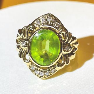 ☆K18 ペリドット5.80ct&ダイヤ付きデザインリング☆(リング(指輪))