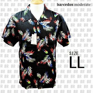 バルセドス(BARCEDOS)の新品　LL　ブラック　レーヨン　アロハシャツ　ヤシの葉　プリント　半袖(シャツ)