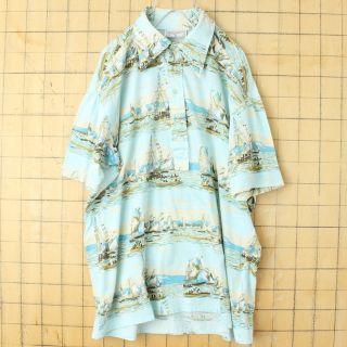 70s80s USA SunValley半袖ヨットポロシャツブルーXL ss99(ポロシャツ)