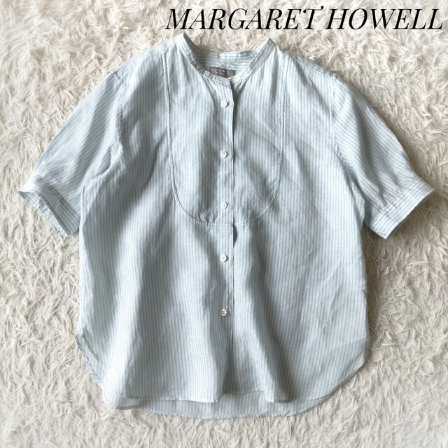 MARGARET HOWELL(マーガレットハウエル)の【マーガレットハウエル】バンドカラーリネンシャツ ストライプ 麻100% Ⅱ レディースのトップス(シャツ/ブラウス(半袖/袖なし))の商品写真