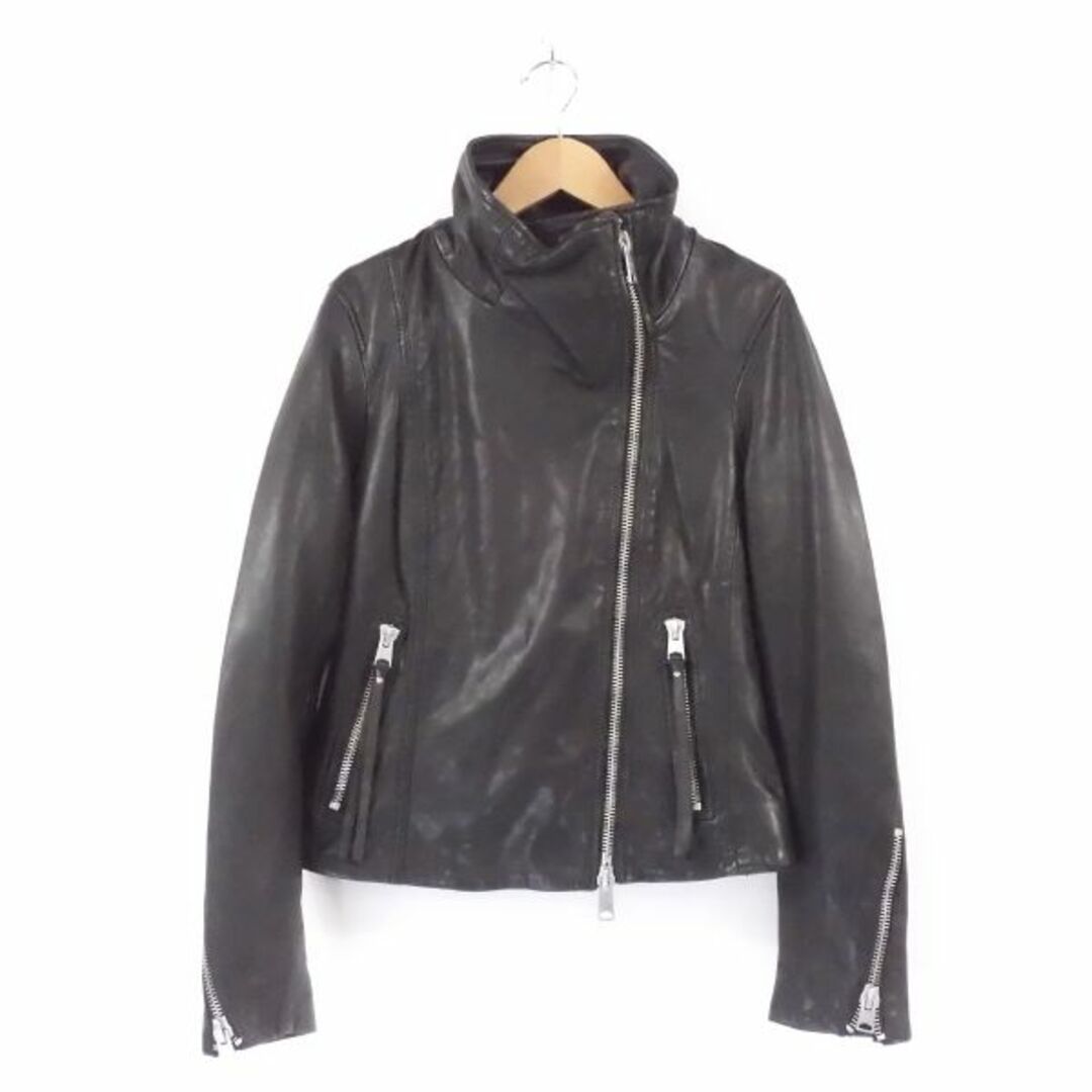 All Saints(オールセインツ)の美品 ALL SAINTS オールセインツ ELLIS BIKER WL090S ライダースジャケット 1点 ブラック UK4(XSサイズ相当) ラムレザー100％ レザー バイカー アウター レディース AC1293A10  レディースのジャケット/アウター(ロングコート)の商品写真