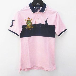 ポロラルフローレン(POLO RALPH LAUREN)のポロシャツ　polo 半袖　ビッグポニー　ワッペン　Lサイズ　ピンク　紺(ポロシャツ)