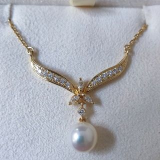 ミキモト(MIKIMOTO)のミキモト ダイヤモンド×パール ネックレス K18YG 7.5mm 5.0g(ネックレス)