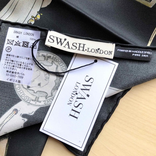 SWASH - ☆新品☆SWASH LONDON シルク１００％ スカーフ 黒 ブラックの ...