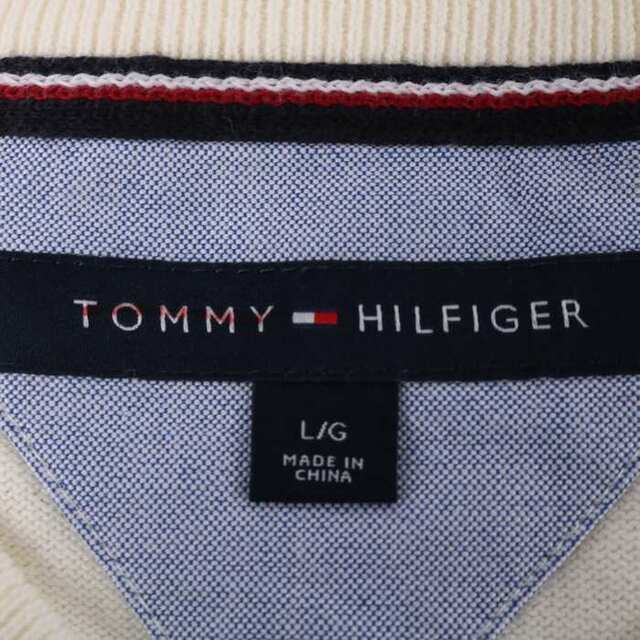 TOMMY HILFIGER(トミーヒルフィガー)のトミーヒルフィガー 長袖ニット 無地 Vネック ワンポイントロゴ コットン トップス メンズ L/Gサイズ ホワイト TOMMY HILFIGER メンズのトップス(ニット/セーター)の商品写真