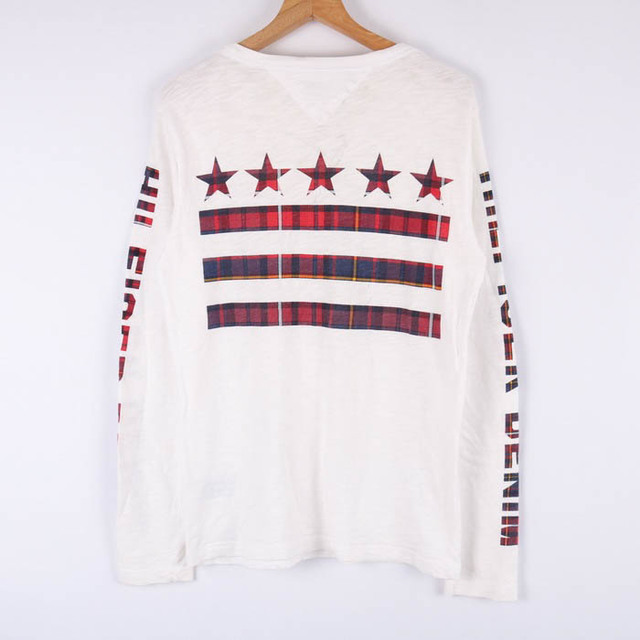 TOMMY HILFIGER(トミーヒルフィガー)のトミーヒルフィガー 長袖Tシャツ ロゴ 袖デザイン バックプリント コットン トップス メンズ Sサイズ ホワイト TOMMY HILFIGER メンズのトップス(Tシャツ/カットソー(七分/長袖))の商品写真