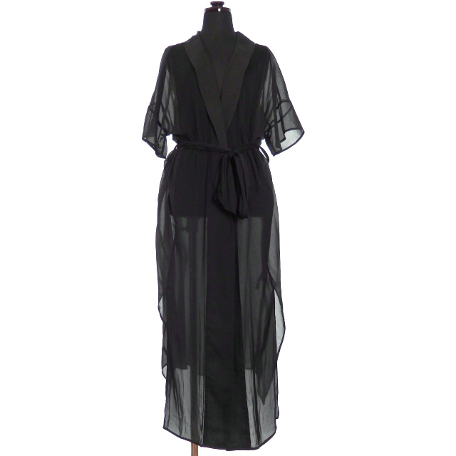 ステア STAIR バック刺繍 ロングワンピース ドレス 半袖 F ブラック 黒