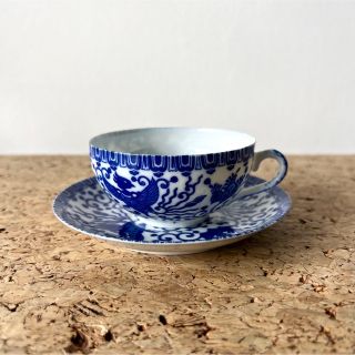 印判 エッグシェル 手透かし芸者 鳳凰紋 カップ&ソーサー アンティーク