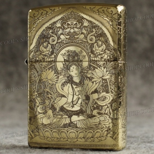 観音菩薩 五面総彫り オイルライター CHIEF ゴールド zippo 金 梵字の