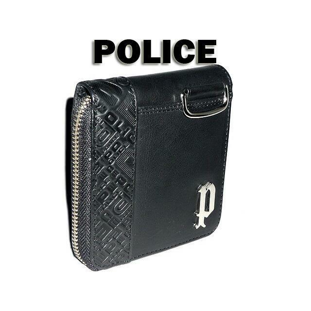 POLICE(ポリス)のポリス ラウンドファスナー式二つ折り財布 PA-6102 ブラック メンズのファッション小物(折り財布)の商品写真