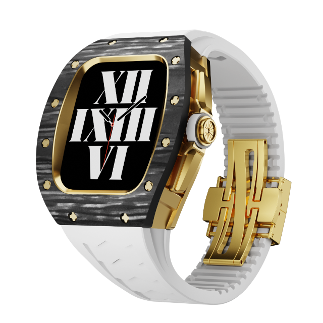 apple watch カーボン ケース カバー 45mm メンズ 腕時計 新品ホワイト側面バックル