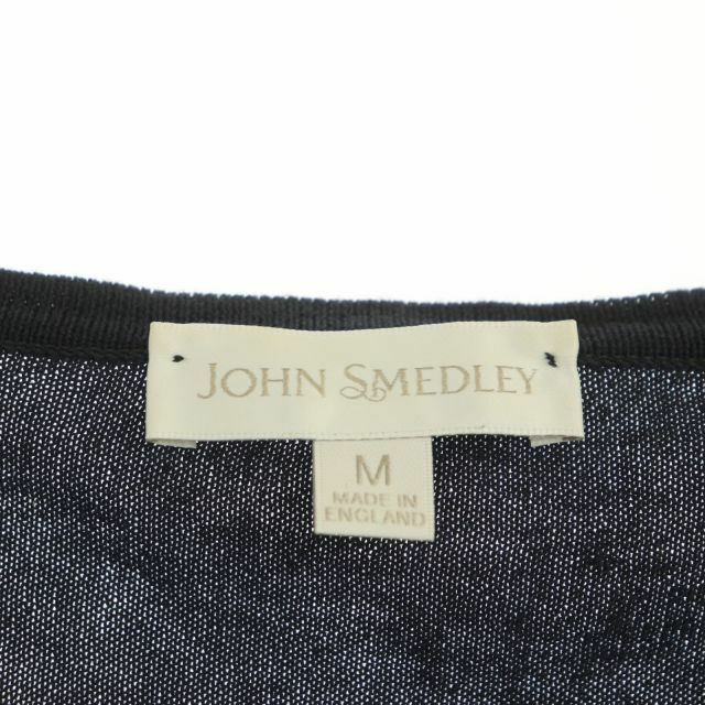 JOHN SMEDLEY(ジョンスメドレー)のジョンスメドレー コットンニットカーディガン 七分袖 Vネック M 紺 ネイビー レディースのトップス(カーディガン)の商品写真