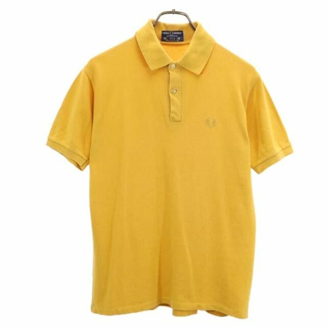 フレッドペリー 英国製 ワンポイント刺繍 半袖 ポロシャツ 40 黄 FRED PERRY 鹿の子地 メンズ   【230602】 メール便可