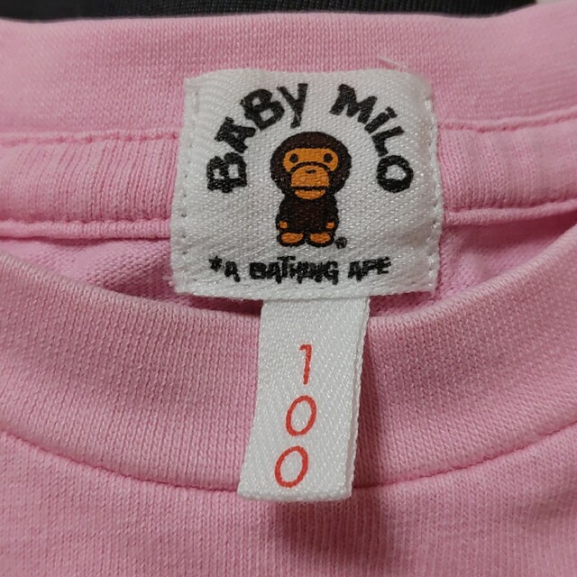 A BATHING APE(アベイシングエイプ)のベビーマイロ×ハローキティBAPE KIDSコラボTシャツ100cmピンク日本製 キッズ/ベビー/マタニティのキッズ服女の子用(90cm~)(Tシャツ/カットソー)の商品写真