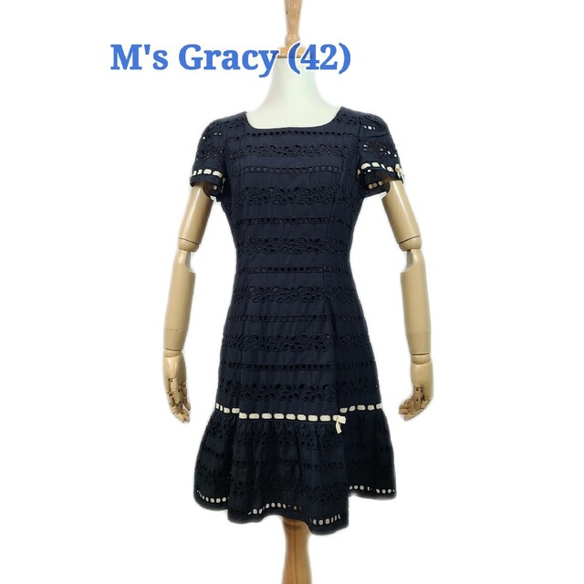 M'S GRACY(エムズグレイシー)の美品 m's gracy 太編みレースコットンワンピース レディースのワンピース(ひざ丈ワンピース)の商品写真