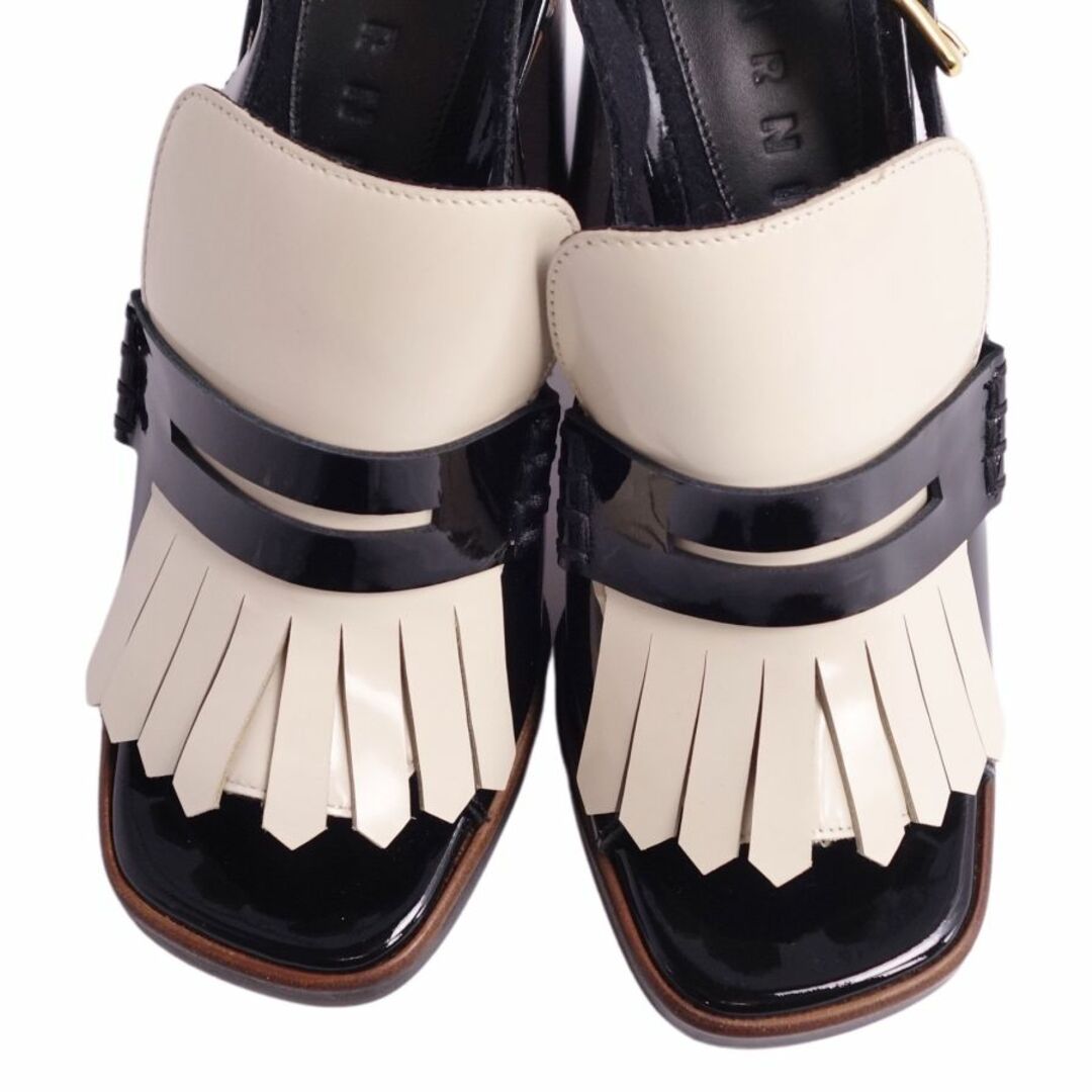Marni(マルニ)の未使用 マルニ MARNI サンダル キルトタン パテントレザー バックストラップ ヒール シューズ 靴 レディース 36(23cm相当) ブラック/アイボリー レディースの靴/シューズ(サンダル)の商品写真