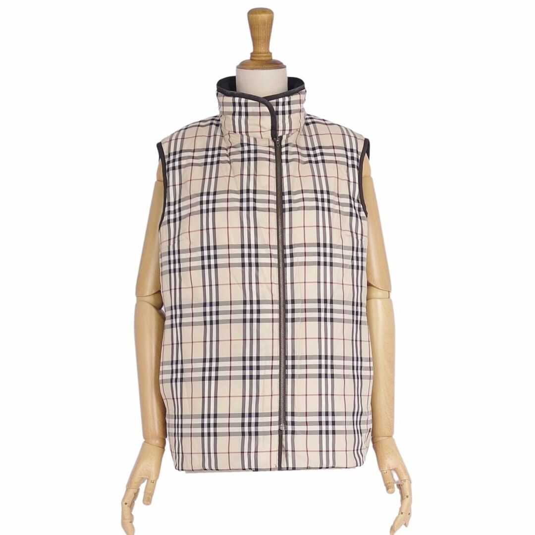 BURBERRY(バーバリー)の美品 バーバリー ロンドン BURBERRY LONDON ベスト ジレ リバーシブル チェック ダウン アウター レディース 11(L相当) ベージュ/ダークブラウン レディースのジャケット/アウター(ダウンベスト)の商品写真