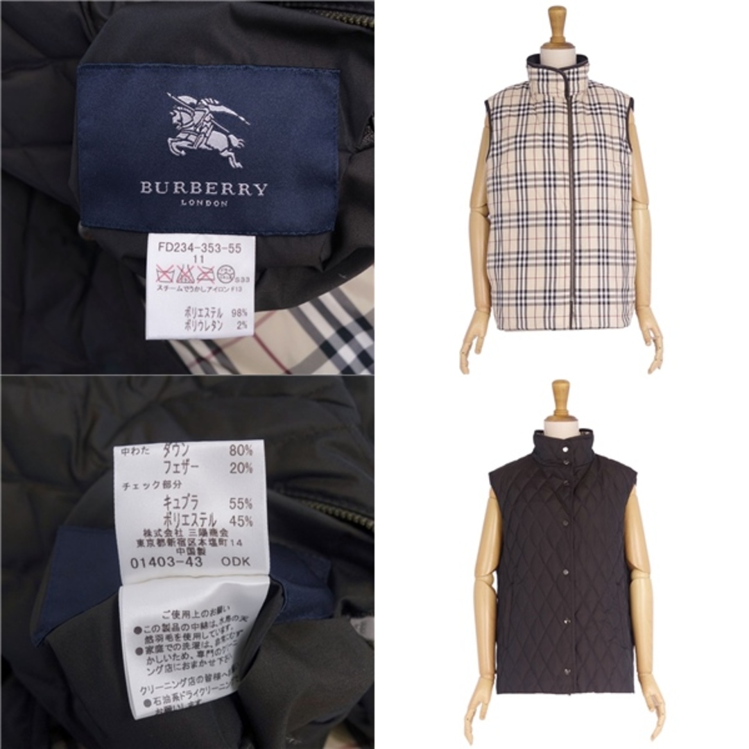 美品 バーバリー ロンドン BURBERRY LONDON ベスト ジレ リバーシブル チェック ダウン アウター レディース 11(L相当)  ベージュ/ダークブラウン