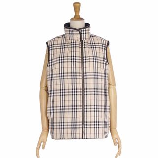 バーバリー(BURBERRY)の美品 バーバリー ロンドン BURBERRY LONDON ベスト ジレ リバーシブル チェック ダウン アウター レディース 11(L相当) ベージュ/ダークブラウン(ダウンベスト)