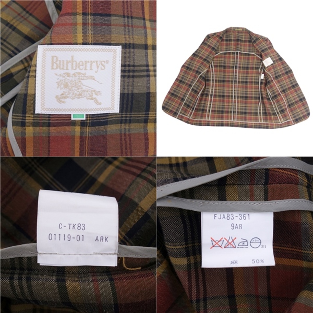 美品 Vintage バーバリー Burberrys ジャケット テーラードジャケット チェック リネン アウター レディース 9AR(M相当)  カーキ/レッド