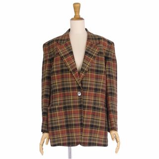 バーバリー(BURBERRY)の美品 Vintage バーバリー Burberrys ジャケット テーラードジャケット チェック リネン アウター レディース 9AR(M相当) カーキ/レッド(テーラードジャケット)