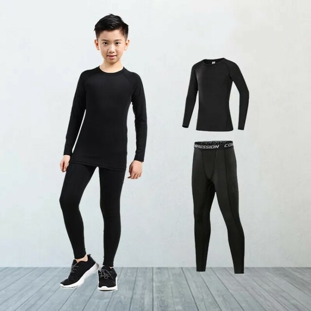 〔コンプレッションウェア上下セット〕キッズ 110 スポーツ セットアップ キッズ/ベビー/マタニティのキッズ服男の子用(90cm~)(その他)の商品写真