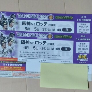 ハンシンタイガース(阪神タイガース)の阪神タイガース　6/5㈪ 阪神vsロッテ ペアチケット(野球)