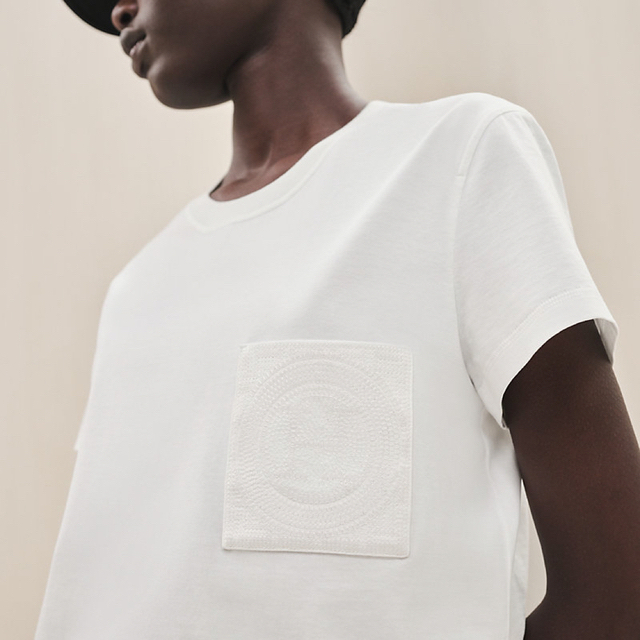 新品未使用】エルメス Tシャツ 刺繍入りポケット 34 ホワイト tic