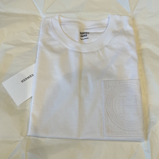 【新品未使用】エルメス Tシャツ 刺繍入りポケット 34 ホワイト