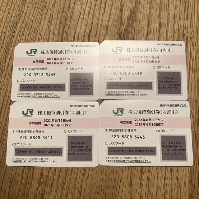 JR東日本株主優待割引券(4割引) ４枚セット‼️