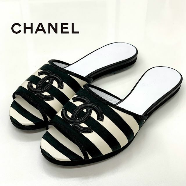 CHANEL(シャネル)の6603 シャネル ファブリック ココマーク ボーダー フラットサンダル レディースの靴/シューズ(サンダル)の商品写真