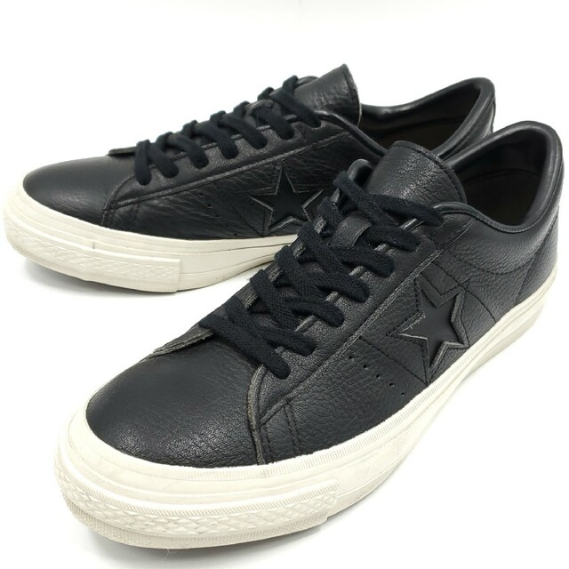 極美品US8日本製◆CONVERSE◆レザーワンスター26.5cm黒白 646