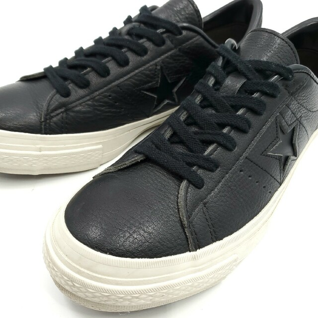 極美品US8日本製◆CONVERSE◆レザーワンスター26.5cm黒白 646