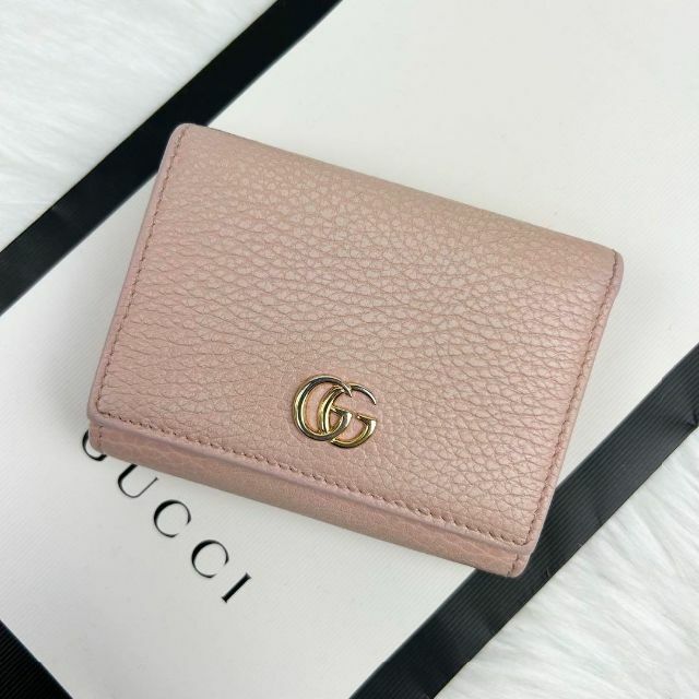 オンラインストア最安 美品 GUCCI 二つ折り財布 ピンクベージュ GG