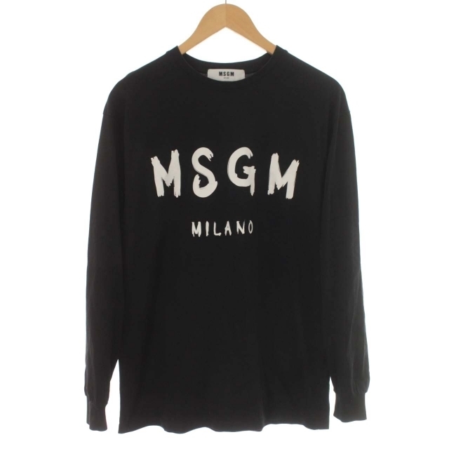 MSGM Tシャツ カットソー ロゴ プリント クルーネック 長袖 XS 黒