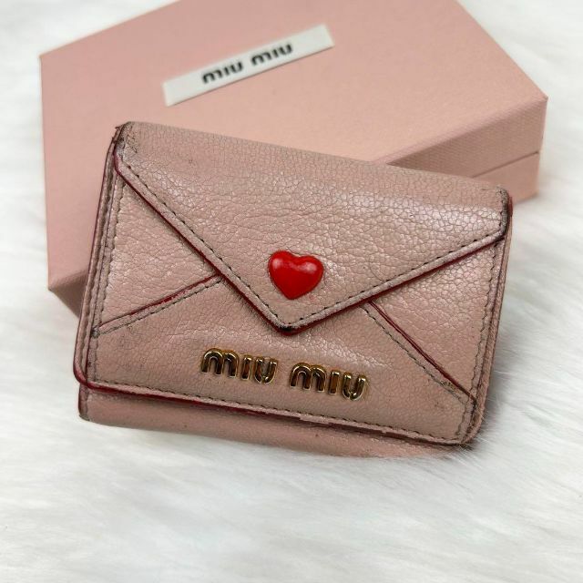 miumiu - ミュウミュウ 折り財布 ラブレター ハート レザー ピンク