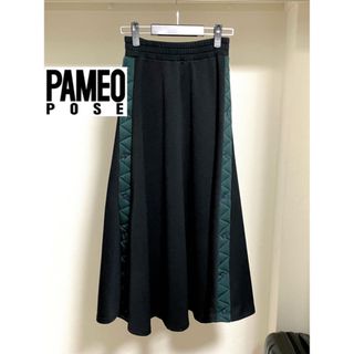 パメオポーズ PAMEO POSE アシンメトリーフレアスカート 黒 チェック