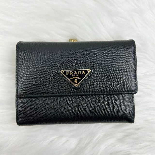 PRADA 黒 ガマ口 折りたたみ財布